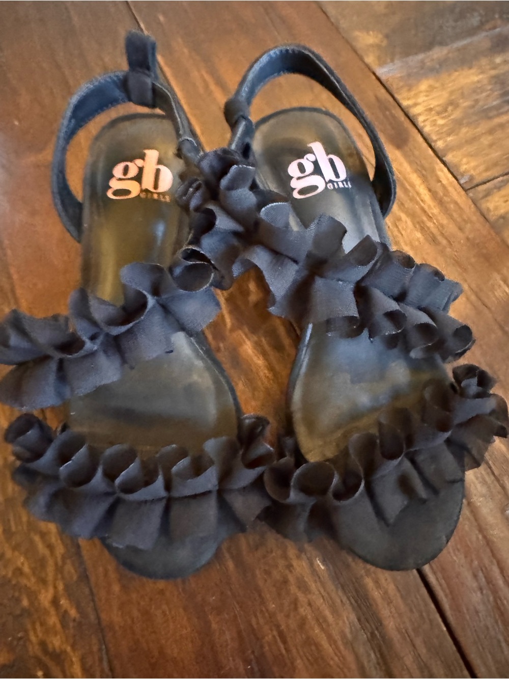 GB Girls Black Ruffle Strap Sandals - Women's Casual Slip-On